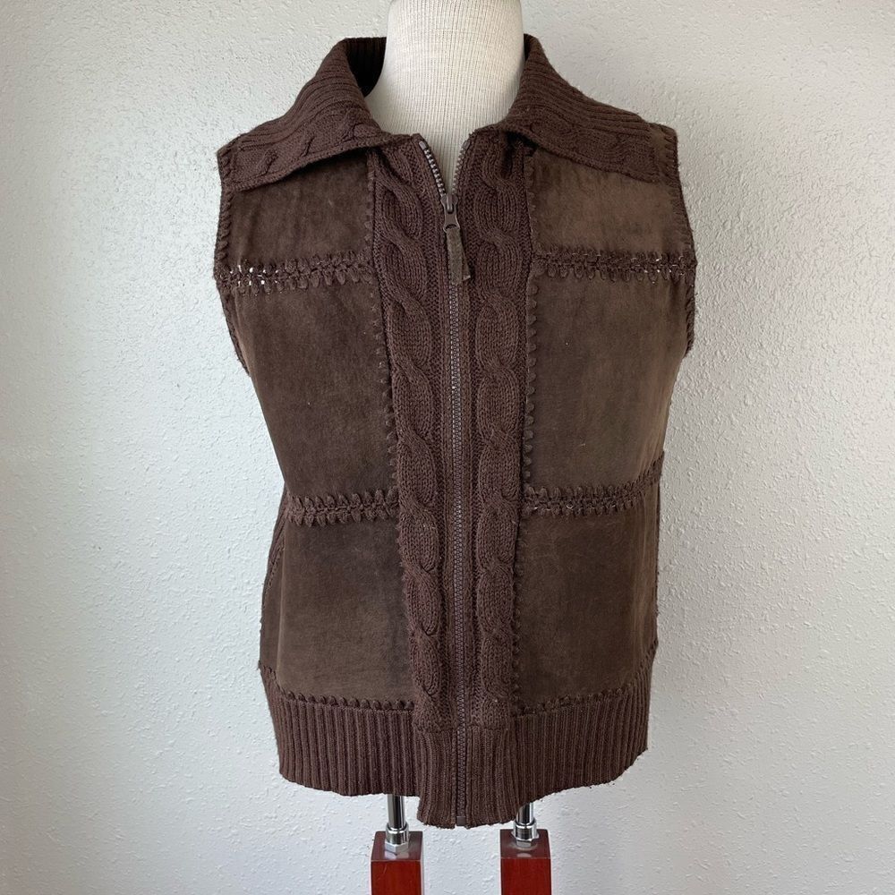 Designers Studio Originals Leather Trim Full Zip Sweater Vest Size M